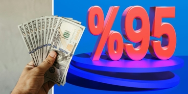 En hand med dollarsedlar och siffran 95. Ett par i Huston har bestämt sig för att ge bort 95 procent av sin förmögenhet, och den uppgår till över 100 miljarder kronor.