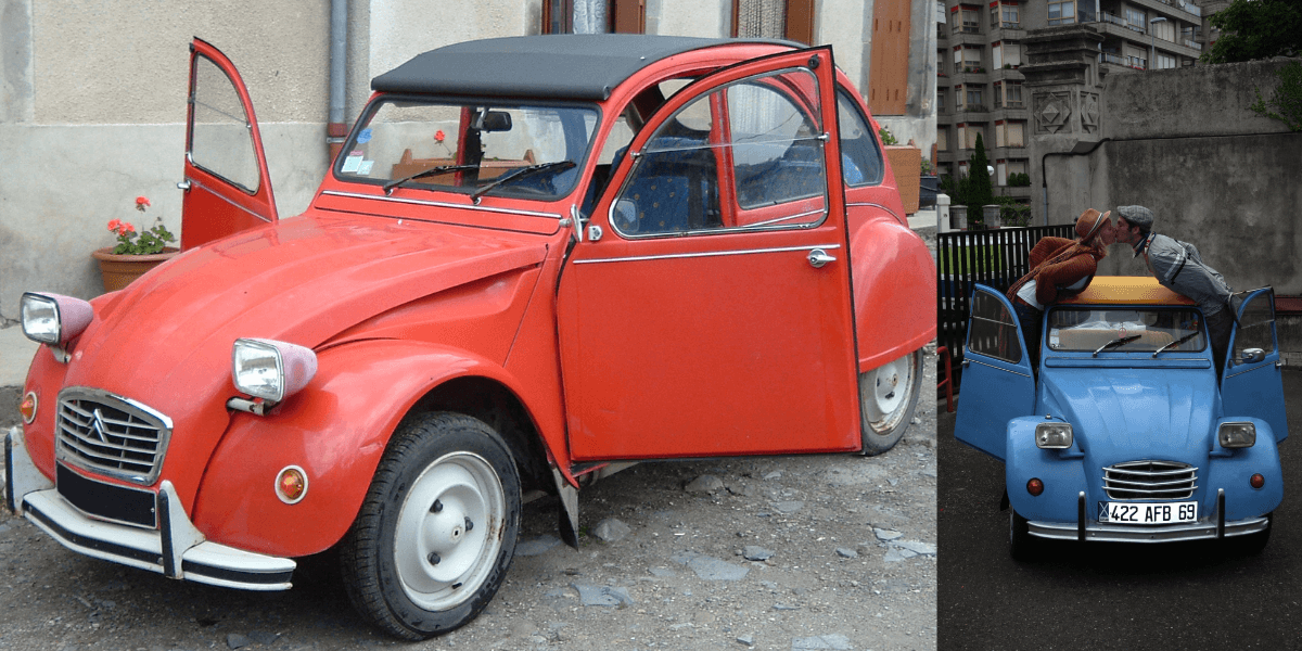 En nostalgitripp med Citroën 2CV tar sin början. (Foto: Av Fabien1309 och Clemifornia /Wikimedia commons)