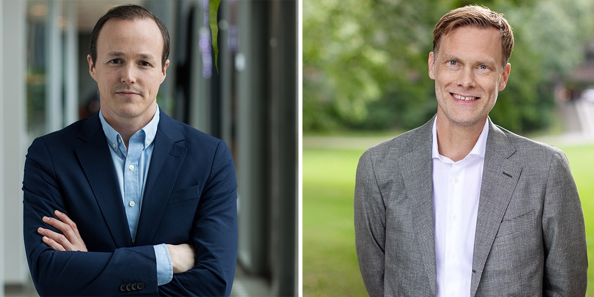 Mattias Munter på Skandia, till vänster, säger att nu växer de pensioner människor har arbetat sig till snabbare än garantipensionen och Dan Adolphson Björck på Min pension, till höger, menar att vi nu antagligen kommer återgå till hur det var innan den höga inflationen påverkade pensionerna