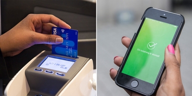 En kvinna metalar med kort och en kvinna har betalat med Swish. Sverige är på väg att bli ett kontantlöst samhälle, men även om det är smidigt finns det risker med det.